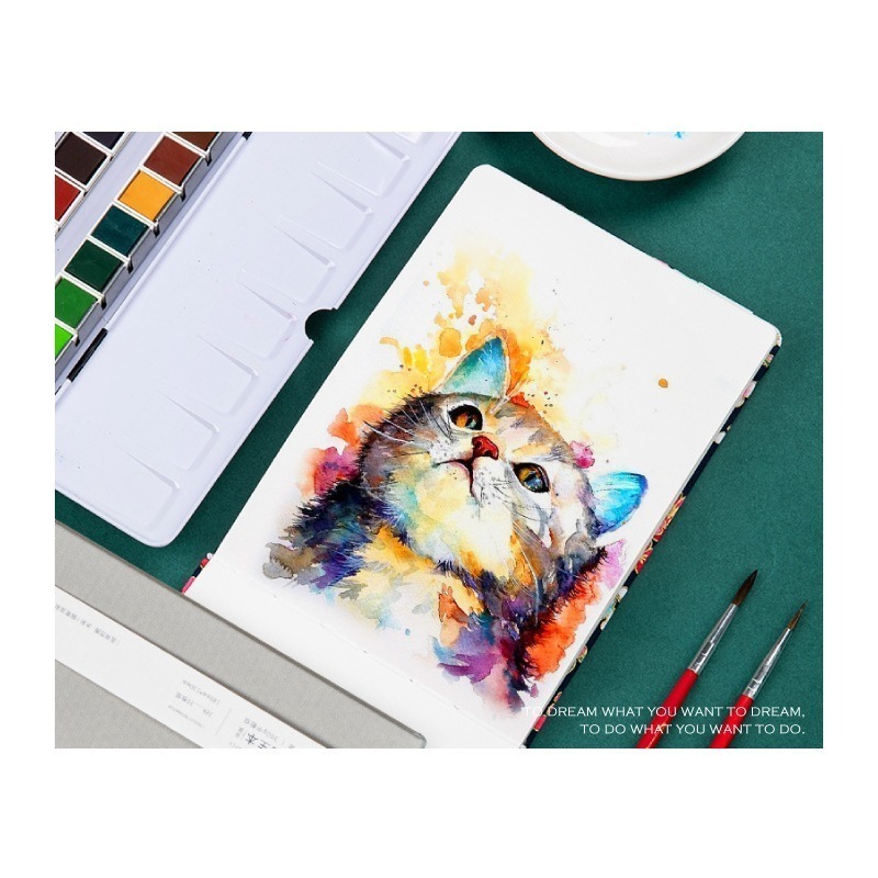 新尺寸到~畫本 寫生本 布面繪畫水彩本 隨身 加厚300g純木漿水彩紙 迷你本 48K 32K 16x16 12x12-細節圖2