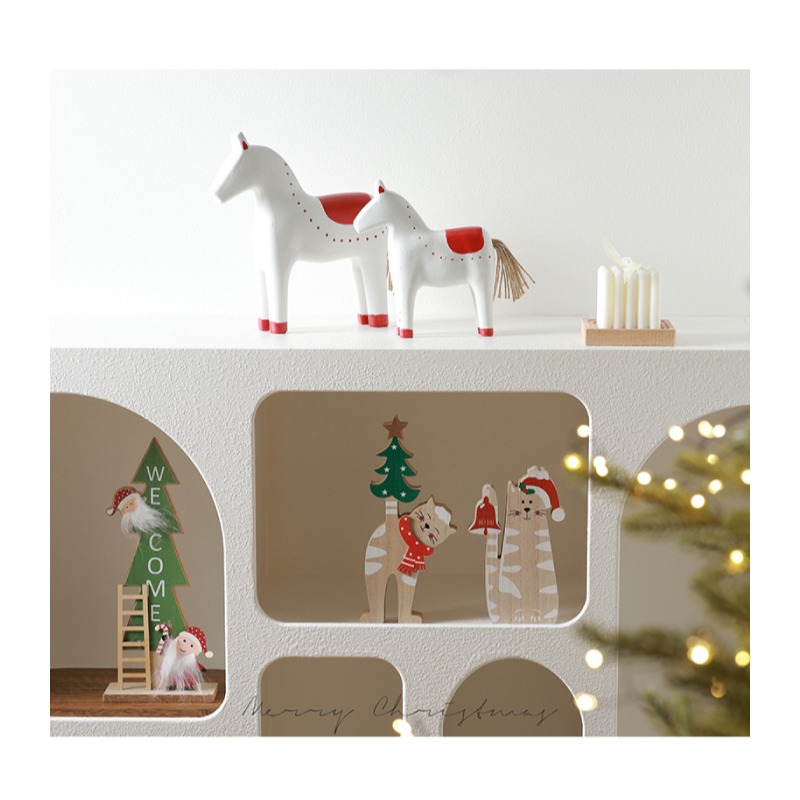 快速出貨 聖誕擺飾 貓咪一起過聖誕 桌上擺飾 聖誕樹貓 鈴鐺貓 木頭擺飾-細節圖3