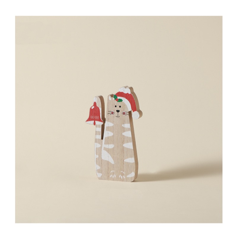 快速出貨 聖誕擺飾 貓咪一起過聖誕 桌上擺飾 聖誕樹貓 鈴鐺貓 木頭擺飾-細節圖7