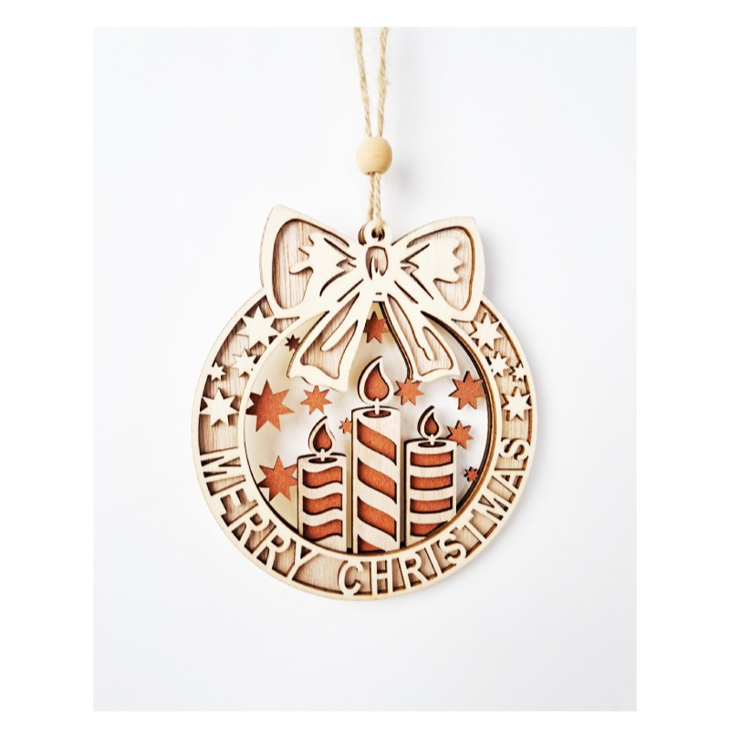 快速出貨 聖誕裝飾 溫馨的聖誕木質掛飾 三層木頭材質 耶穌誕生 耶誕燭光 麋鹿小鎮-細節圖6