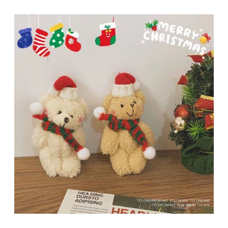 快速出貨 聖誕裝飾 熊熊一起過聖誕掛飾 聖誕小熊 手腳可動 米白小熊 咖啡小熊 2隻一組-細節圖2
