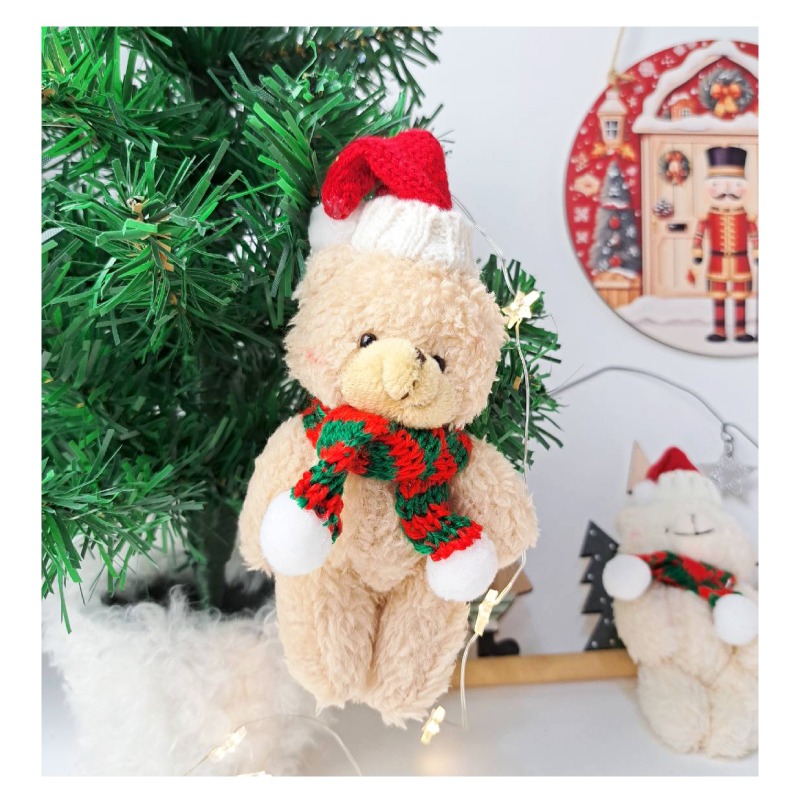 快速出貨 聖誕裝飾 熊熊一起過聖誕掛飾 聖誕小熊 手腳可動 米白小熊 咖啡小熊 2隻一組-細節圖5