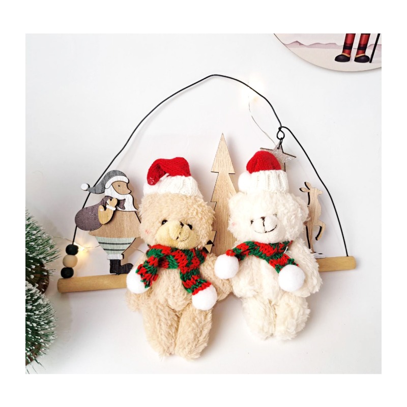 快速出貨 聖誕裝飾 熊熊一起過聖誕掛飾 聖誕小熊 手腳可動 米白小熊 咖啡小熊 2隻一組-細節圖6