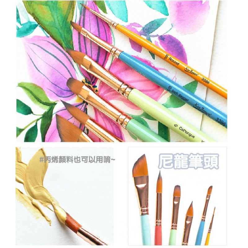 水彩 畫畫 不同筆鋒水彩畫筆 彩色霧面筆桿 短柄 斜峰 圓峰 扁尖 指甲圓 6支組合-細節圖7