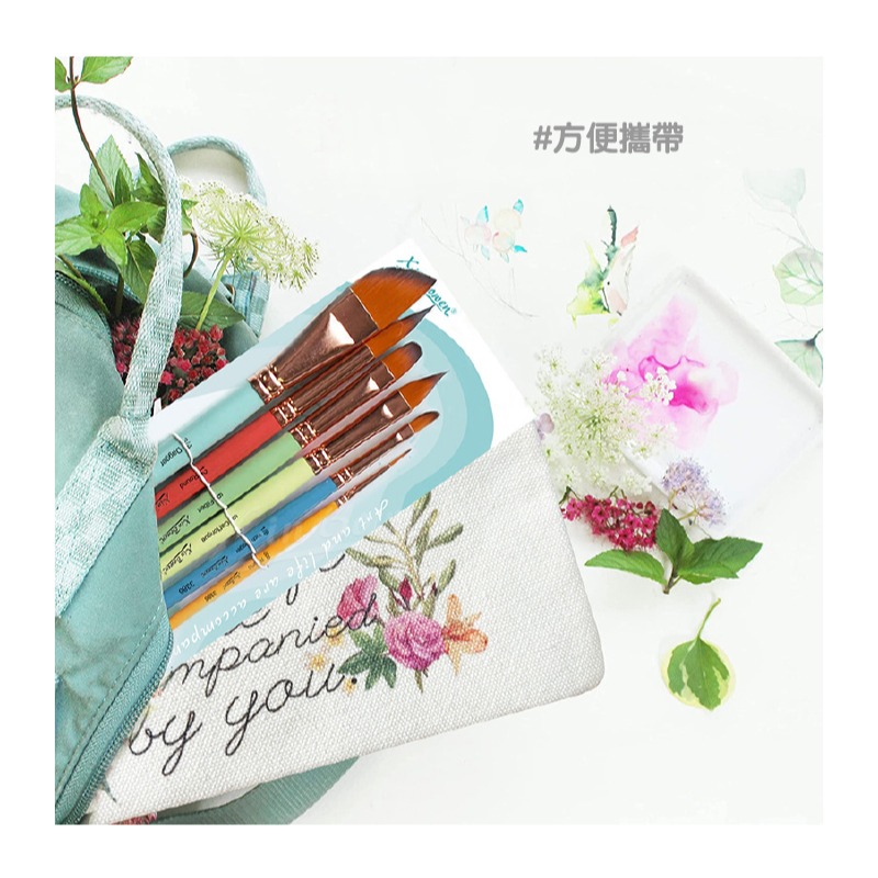 水彩 畫畫 不同筆鋒水彩畫筆 彩色霧面筆桿 短柄 斜峰 圓峰 扁尖 指甲圓 6支組合-細節圖8