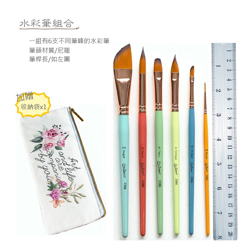 水彩 畫畫 不同筆鋒水彩畫筆 彩色霧面筆桿 短柄 斜峰 圓峰 扁尖 指甲圓 6支組合-細節圖10