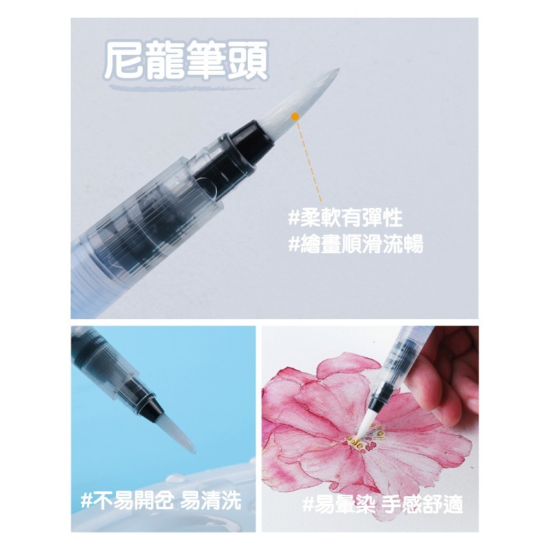 水彩筆 畫畫 自來水筆 尼龍筆頭 白色筆桿 長桿 短桿 大中小平頭 多種尺寸-細節圖6