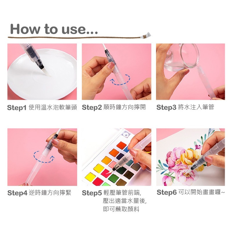 水彩筆 畫畫 自來水筆 尼龍筆頭 白色筆桿 長桿 短桿 大中小平頭 多種尺寸-細節圖7