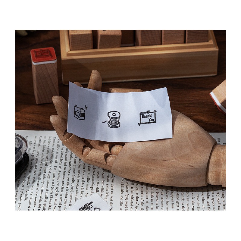 木頭印章 手帳印章 輕復古日常生活印章組 校園生活 my love today 18枚入 4款-細節圖9