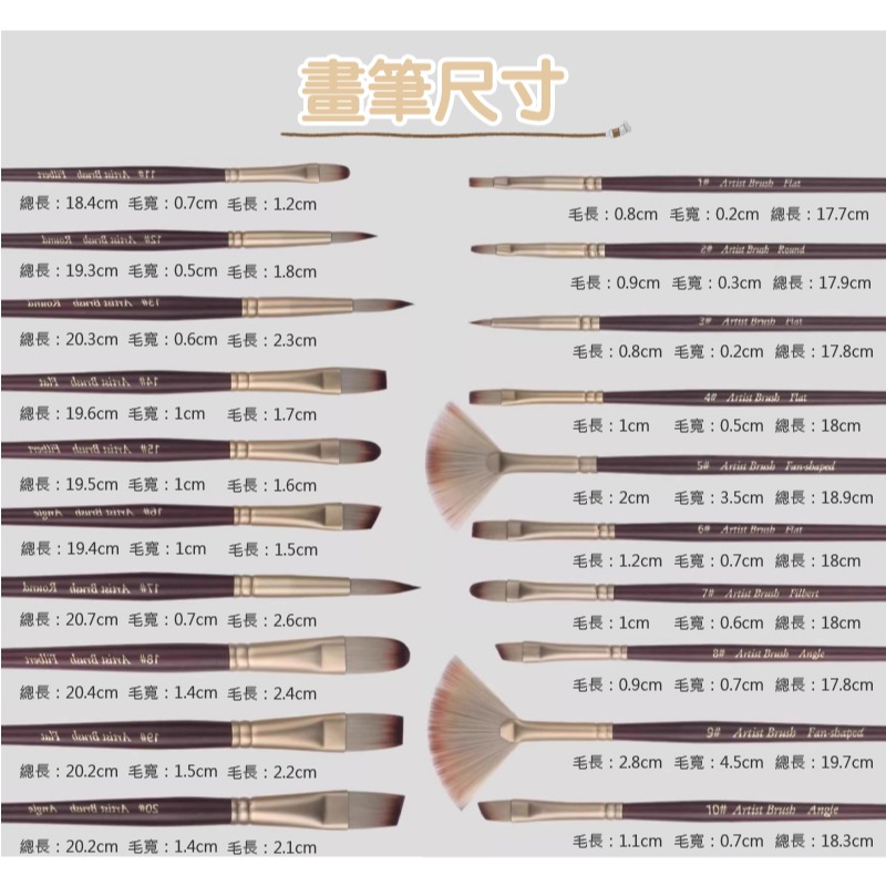畫筆 水彩筆 原木畫筆 畫畫24件組合 整組 不同筆鋒畫筆 板刷 專用筆袋 油畫 丙烯畫 水粉-細節圖7