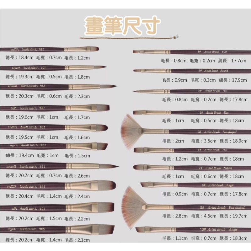 畫筆 水彩筆 原木畫筆 畫畫24件組合 整組 不同筆鋒畫筆 板刷 專用筆袋 油畫 丙烯畫 水粉-細節圖7