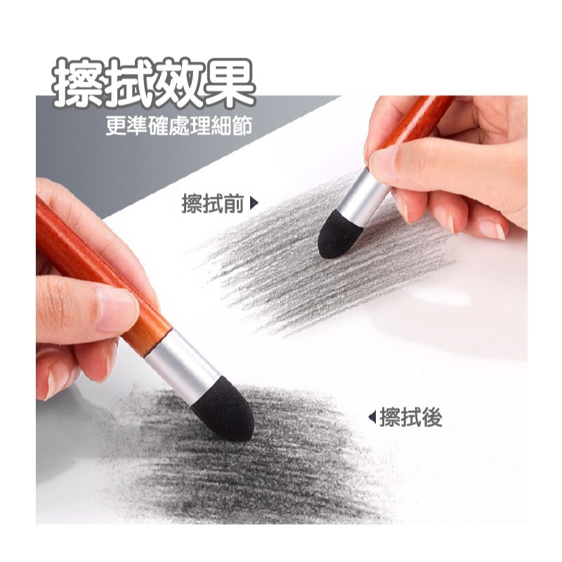 素描 揉擦筆 灰面筆 一組三支 斜面 圓頭 尖頭 咖啡色 玫瑰金 香檳金 銀色 木頭筆桿-細節圖7