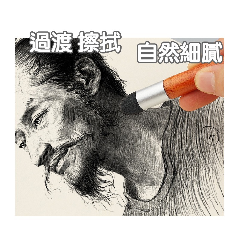 素描 揉擦筆 灰面筆 一組三支 斜面 圓頭 尖頭 咖啡色 玫瑰金 香檳金 銀色 木頭筆桿-細節圖8