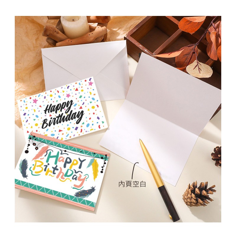 卡片 生日卡 繽紛色彩 水彩畫風 內頁全空白 生日快樂 12種 24種圖案 隨機 平均出貨-細節圖5