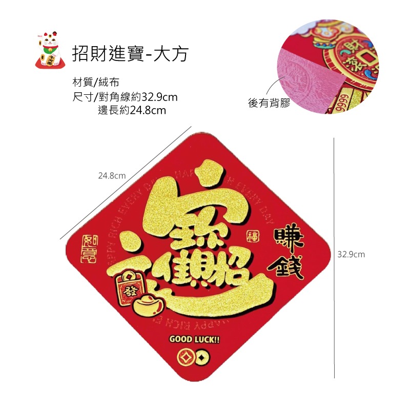 春聯 農曆新年 門聯 門神 對聯 大大小小新年吉祥貼 有背膠 絨布 紙質 閃亮 喜慶-規格圖9