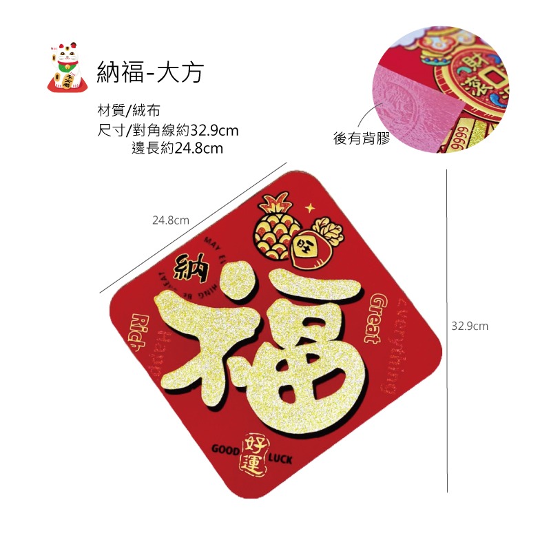 春聯 農曆新年 門聯 門神 對聯 大大小小新年吉祥貼 有背膠 絨布 紙質 閃亮 喜慶-規格圖9