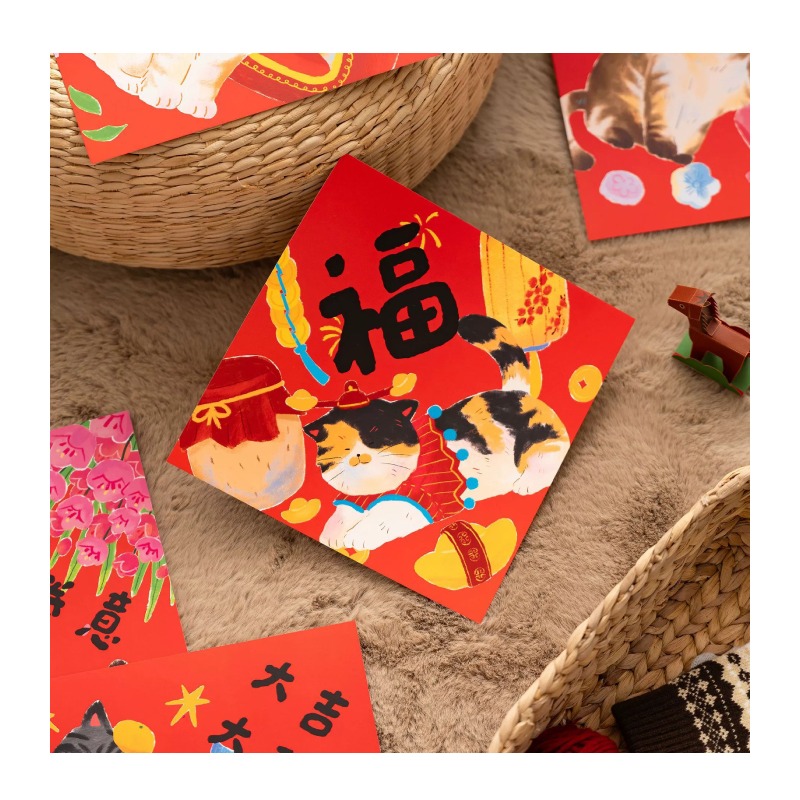 快速出貨 春聯 門聯 貓咪迎新年 門貼 大吉大利 福 新年快樂-細節圖3