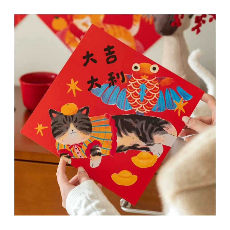 快速出貨 春聯 門聯 貓咪迎新年 門貼 大吉大利 福 新年快樂-細節圖4