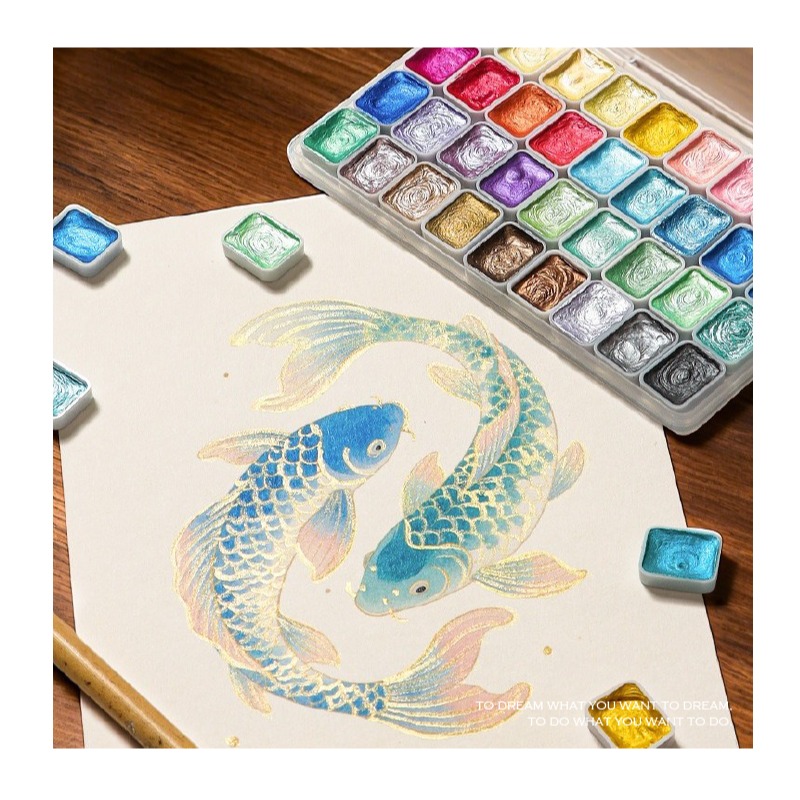 水彩 固體水彩 珠光 水性顏料 12/24/36/48/60色組合 分裝盒裝 水彩畫 國畫 書法 美甲 纏花 黏土-細節圖2