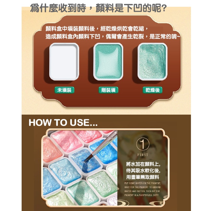 水彩 固體水彩 珠光 水性顏料 12/24/36/48/60色組合 分裝盒裝 水彩畫 國畫 書法 美甲 纏花 黏土-細節圖5
