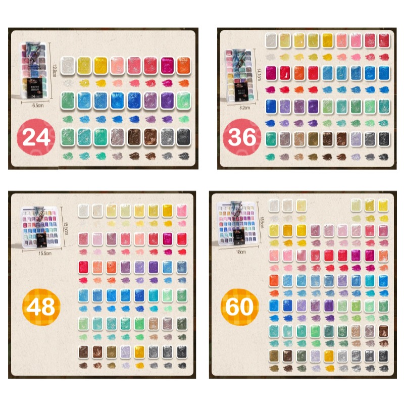 水彩 固體水彩 珠光 水性顏料 12/24/36/48/60色組合 分裝盒裝 水彩畫 國畫 書法 美甲 纏花 黏土-細節圖9