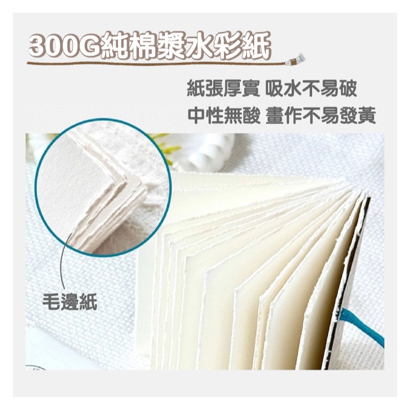 水彩本 100%純棉漿10x10 隨身繪畫本 300g毛邊水彩紙 小小尺寸 便於攜帶 隨時想畫就畫 美術紙-細節圖4