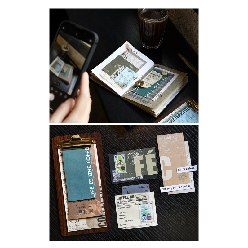 素材裝飾紙 咖啡館主題裝飾素材留言本 復古木質夾板組合 2款選-細節圖7