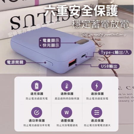 宏晉 全新升級半固態電芯 快充行動電源 20W快充版 10000毫安 足容量 快充行動電源 數字顯示-細節圖7