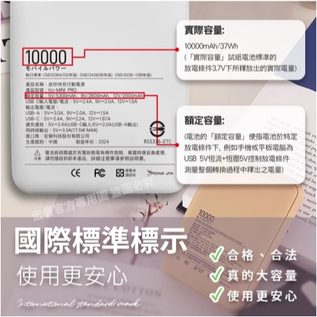 宏晉 全新升級半固態電芯 快充行動電源 20W快充版 10000毫安 足容量 快充行動電源 數字顯示-細節圖6