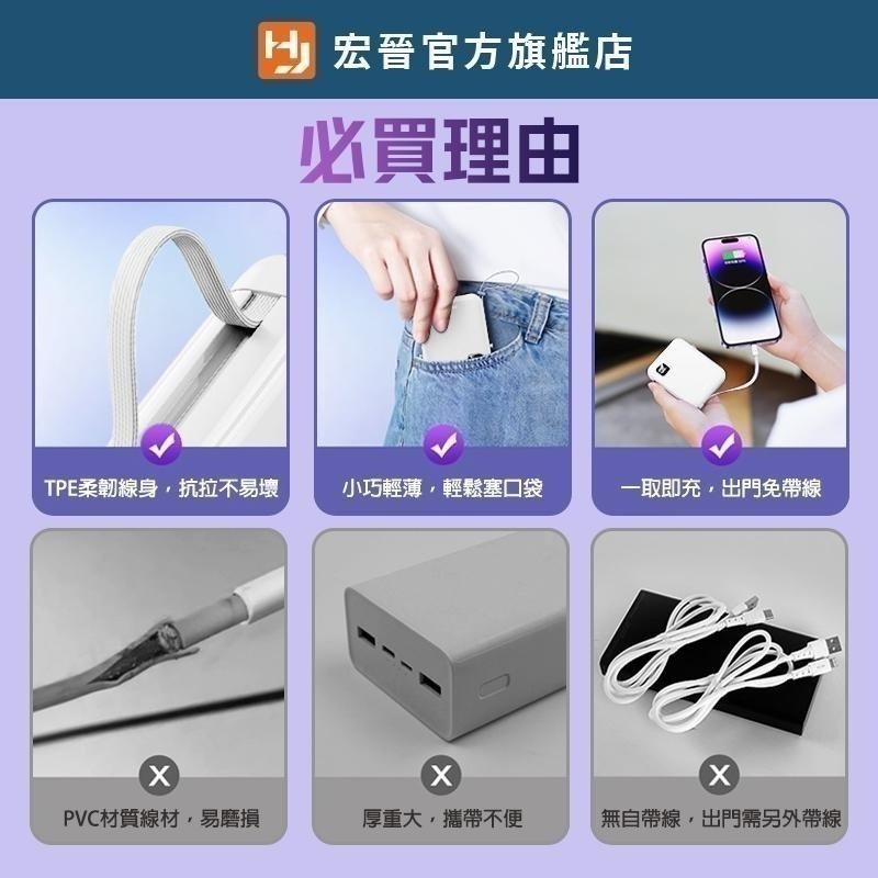 宏晉 MINI SP 積木快充行動電源 自帶充電線 掛繩 數字顯示電量 20W快速充電 10000mAh 隨身行動充-細節圖7