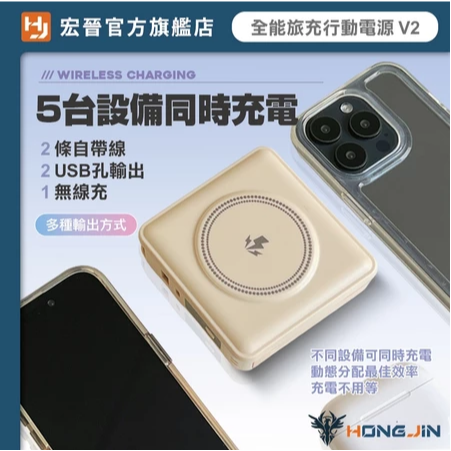 宏晉 全能旅充行動電源 V2 10000mAh 一年保固 多合一磁吸自帶線快充行動電源 USB Type-C 快充充電器-細節圖6