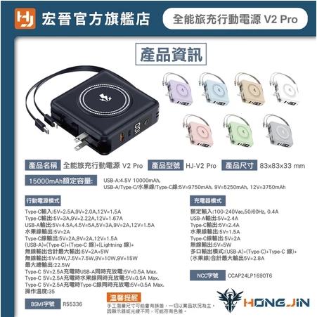 宏晉 全能旅充行動電源 V2 Pro 15000mAh 磁吸自帶線快充行動電源 USB Type-C 充電器-細節圖11