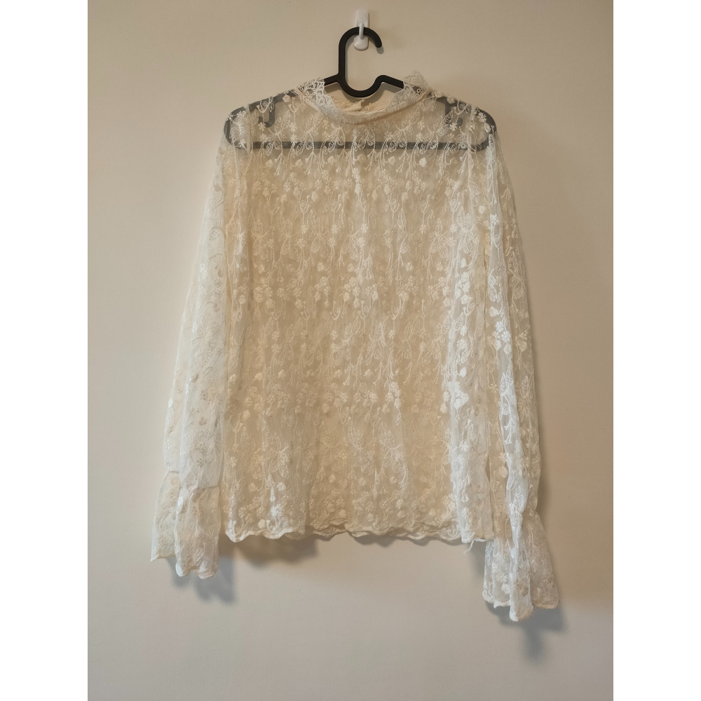 二手 - 緹花立領透膚上衣 杏-細節圖2