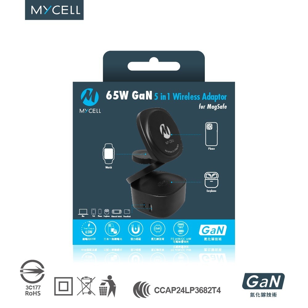 【MYCELL】65W 氮化鎵五合一磁吸式無線充電座 / MY-QI-023-細節圖3