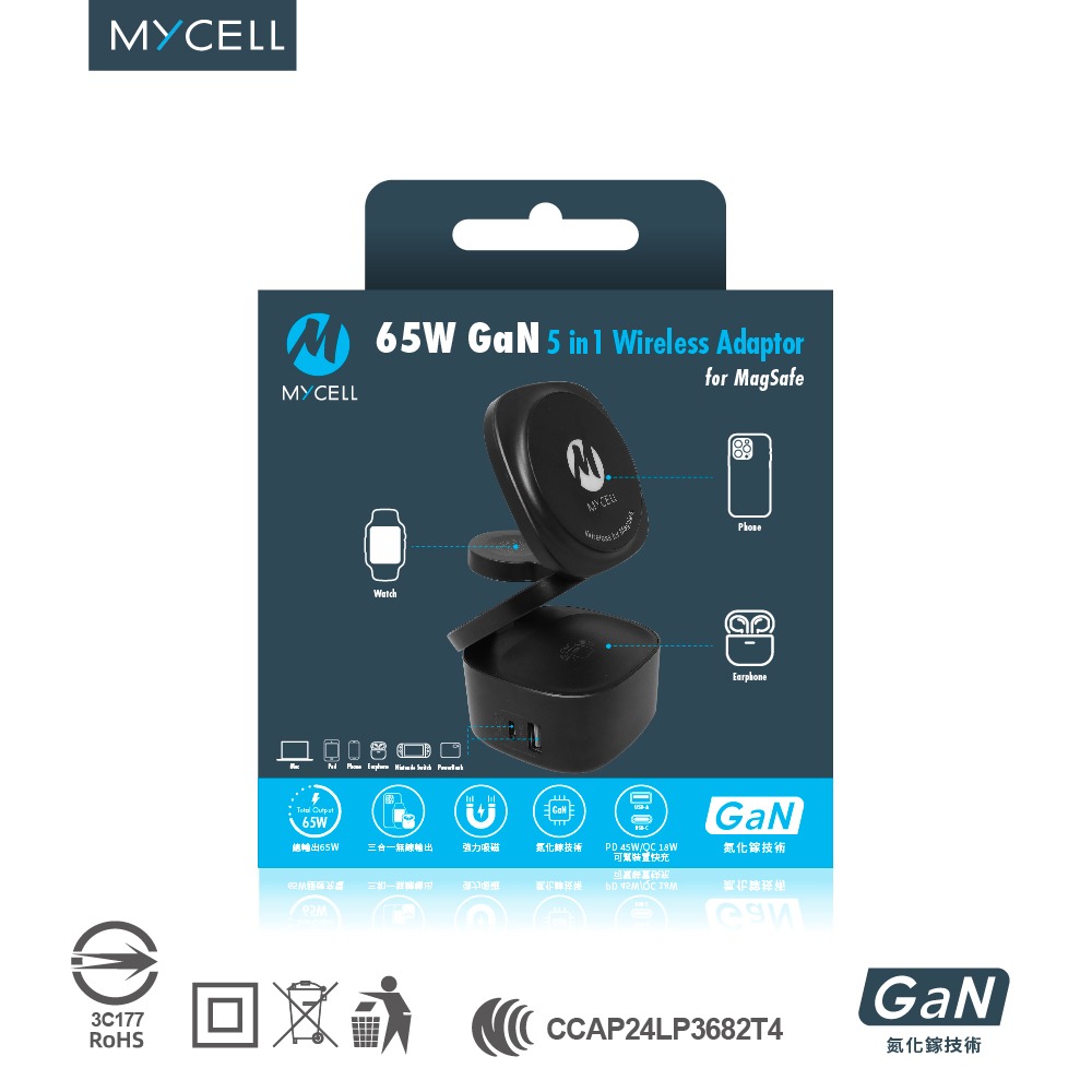 【MYCELL】65W 氮化鎵五合一磁吸式無線充電座 / MY-QI-023-細節圖3