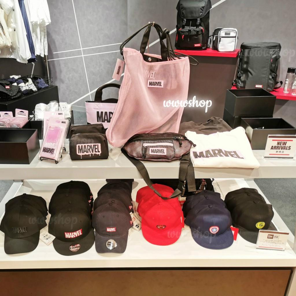 日本 Disney 漫威MARVEL 透氣網格 粉紅運動腰包 拉鍊斜背包-細節圖2