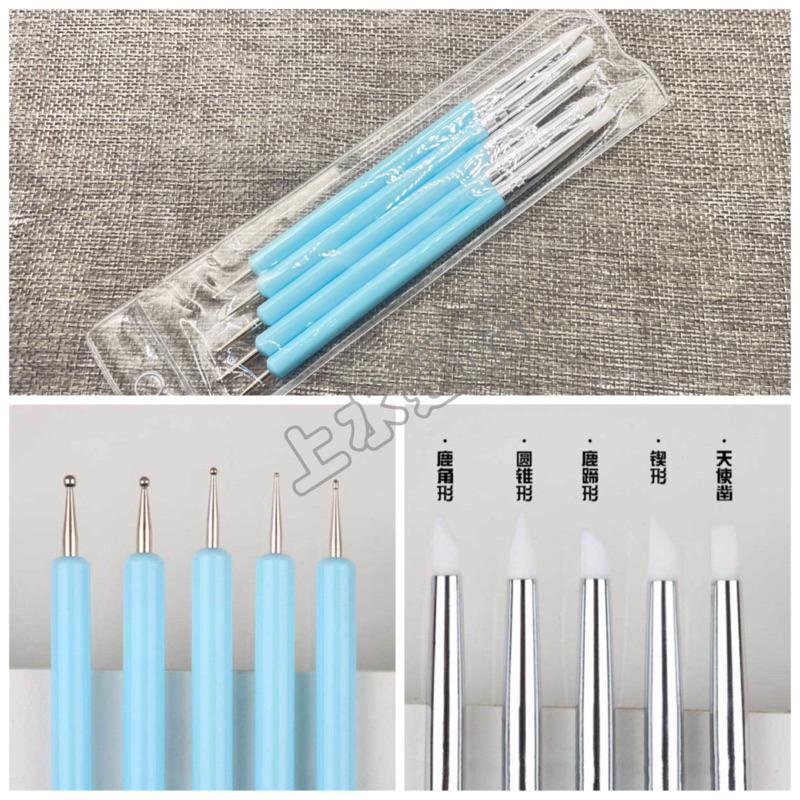 兩用雕花筆曼陀羅藝術繪畫曼陀羅工具雙頭珠筆美甲工具雙頭點珠筆超軟矽膠筆鏤空筆 雕刻壓花筆5支裝珠筆-細節圖2