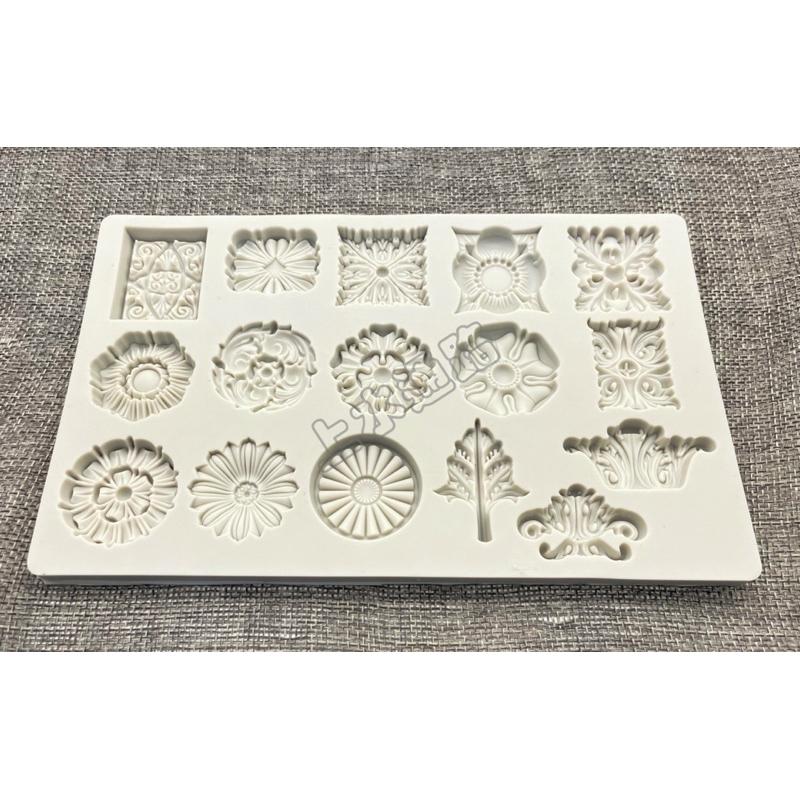 台灣出貨復古圖案復古鏤空浮雕裝飾寶石花朵樹葉復古圖案蛋糕裝飾烘焙矽膠模具-細節圖2