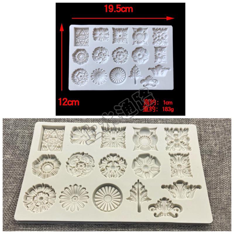 台灣出貨復古圖案復古鏤空浮雕裝飾寶石花朵樹葉復古圖案蛋糕裝飾烘焙矽膠模具-細節圖3