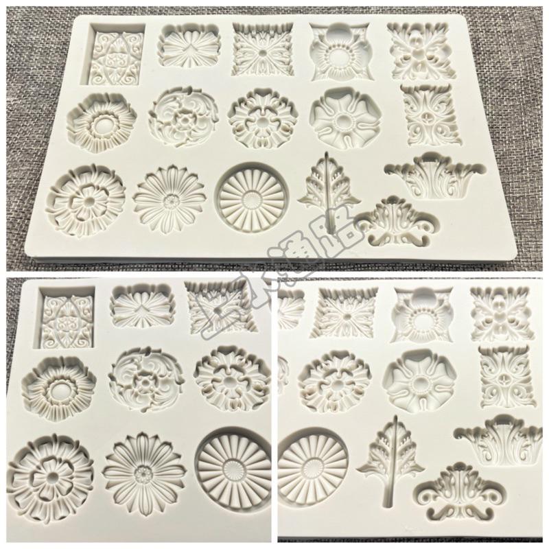 台灣出貨復古圖案復古鏤空浮雕裝飾寶石花朵樹葉復古圖案蛋糕裝飾烘焙矽膠模具-細節圖4