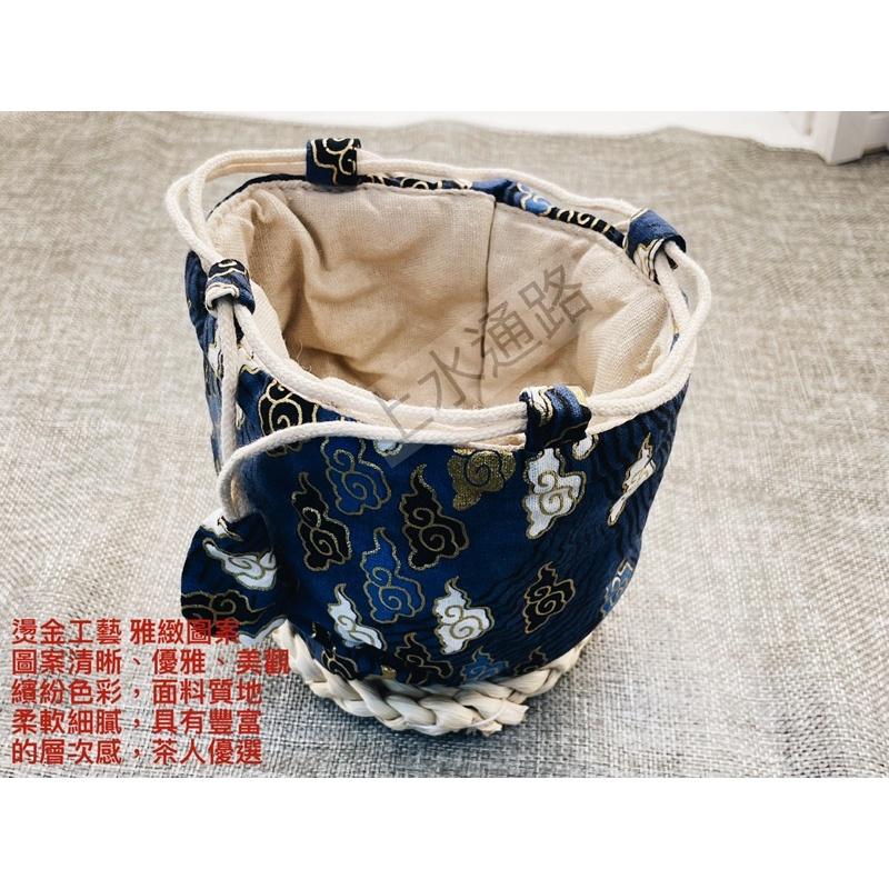 台灣現貨藍祥雲款茶具收納包棉麻收納布包快客杯便攜旅行茶具收納包茶杯茶壺包裝袋布藝束口袋文玩收納包-細節圖4