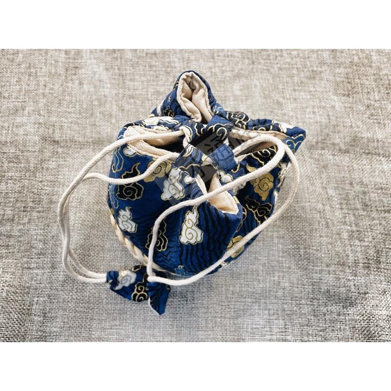 台灣現貨藍祥雲款茶具收納包棉麻收納布包快客杯便攜旅行茶具收納包茶杯茶壺包裝袋布藝束口袋文玩收納包-細節圖7