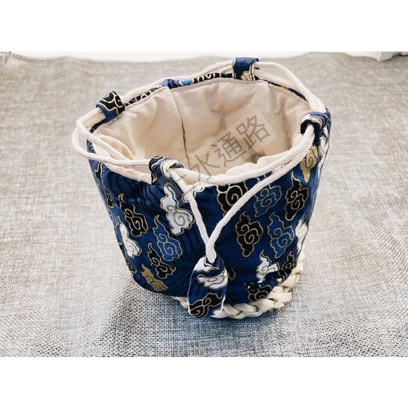 台灣現貨藍祥雲款茶具收納包棉麻收納布包快客杯便攜旅行茶具收納包茶杯茶壺包裝袋布藝束口袋文玩收納包-細節圖8