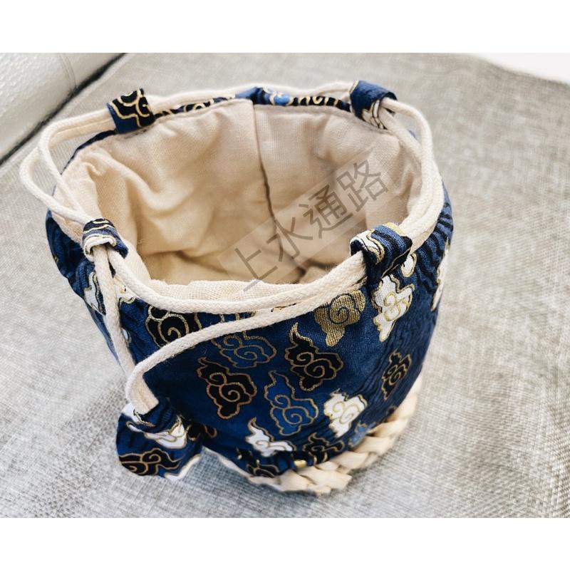 台灣現貨藍祥雲款茶具收納包棉麻收納布包快客杯便攜旅行茶具收納包茶杯茶壺包裝袋布藝束口袋文玩收納包-細節圖9