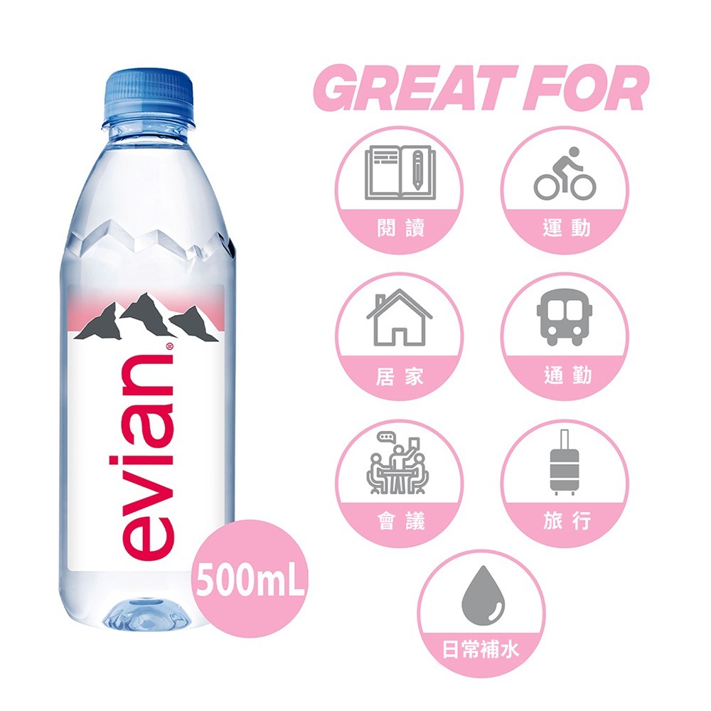 evian依雲 天然礦泉水(寶特瓶收縮膜500ml/6入)┃官方直營-細節圖3