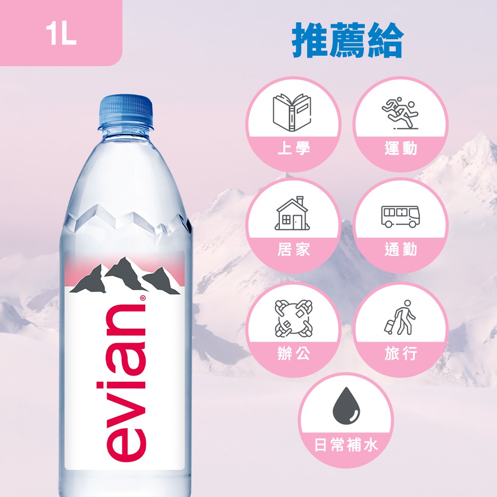 evian依雲 天然礦泉水(寶特瓶1000ml/12入)┃官方直營-細節圖5