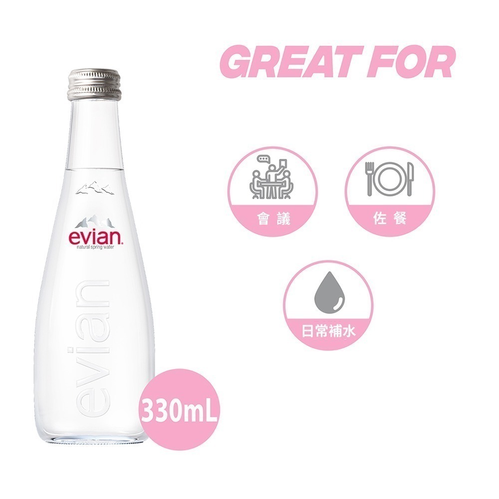 evian依雲 天然礦泉水(玻璃瓶330ml/20入)┃官方直營-細節圖3