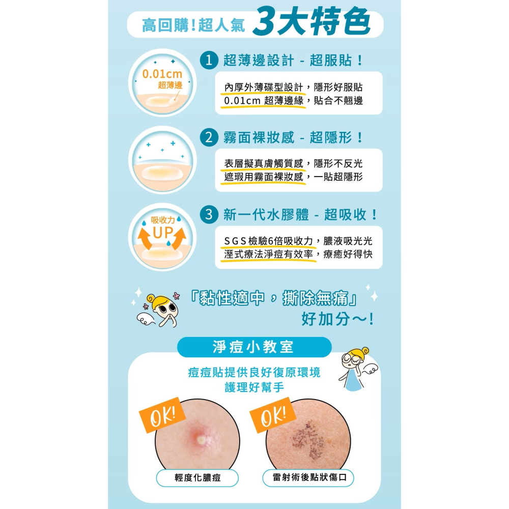 derma Angel 護妍天使 隱形痘痘貼 日用24入+夜用12入/盒【瑞昌藥局】022107-細節圖6