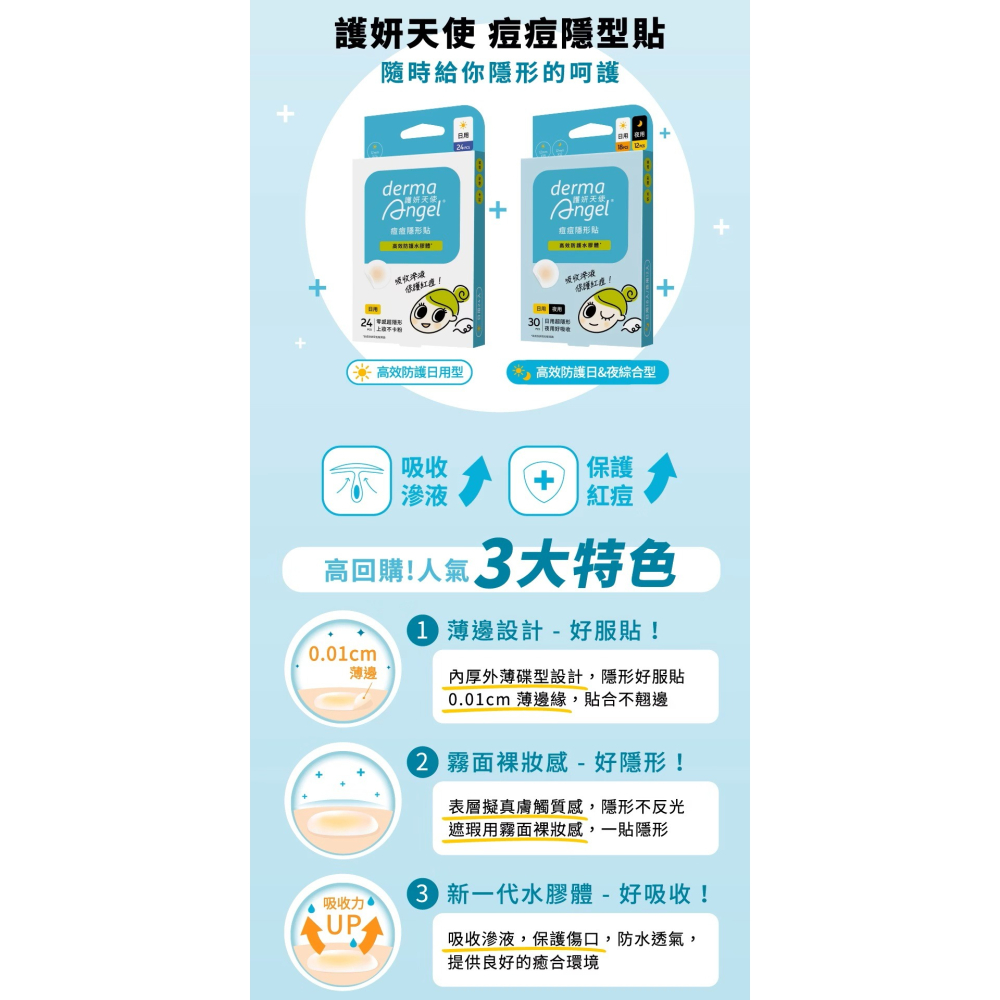 derma Angel 護妍天使 痘痘隱形貼 高效防護水膠體 日用24入/盒【瑞昌藥局】022102-細節圖5