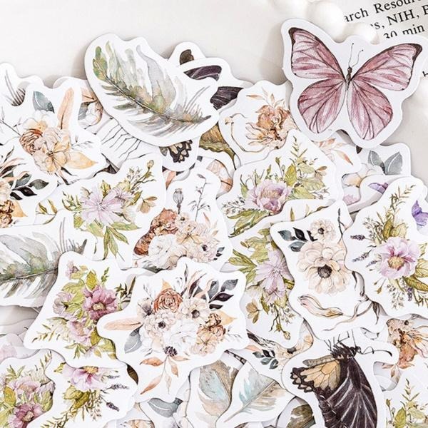 RAYRAYGO 陌墨 盒裝貼紙【繁花落蝶】紙質貼紙 水彩插畫 花卉貼紙 輕復古風 手帳裝飾 拼貼素材 封口貼-細節圖3